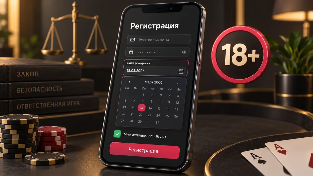Форма регистрации казино с полем даты рождения