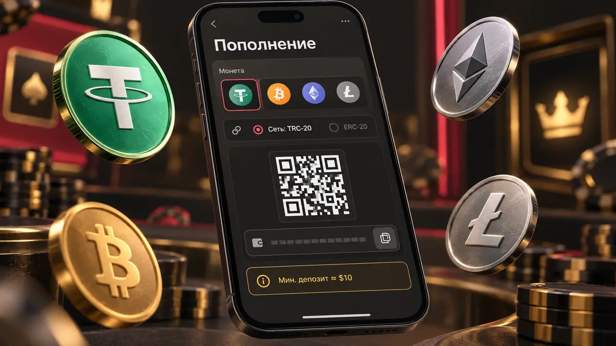 Касса крипто казино с выбором монеты и сети