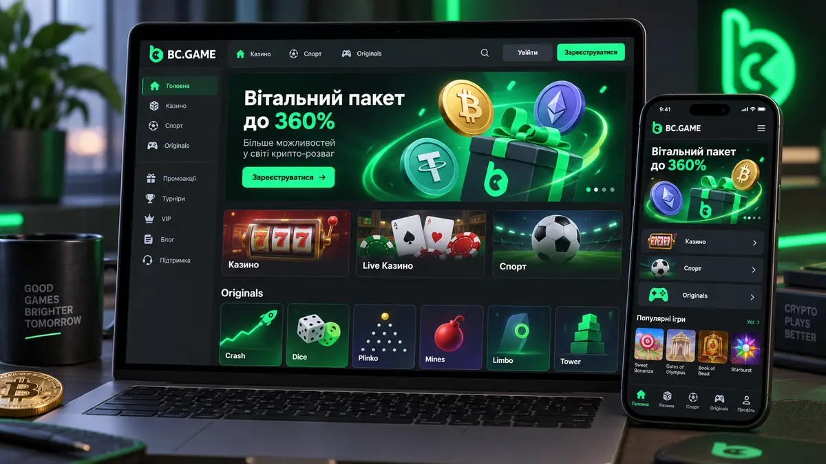 Головна сторінка крипто казино BC.Game