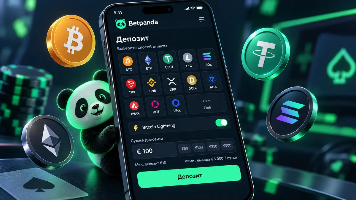 Касса BetPanda с выбором монеты для депозита
