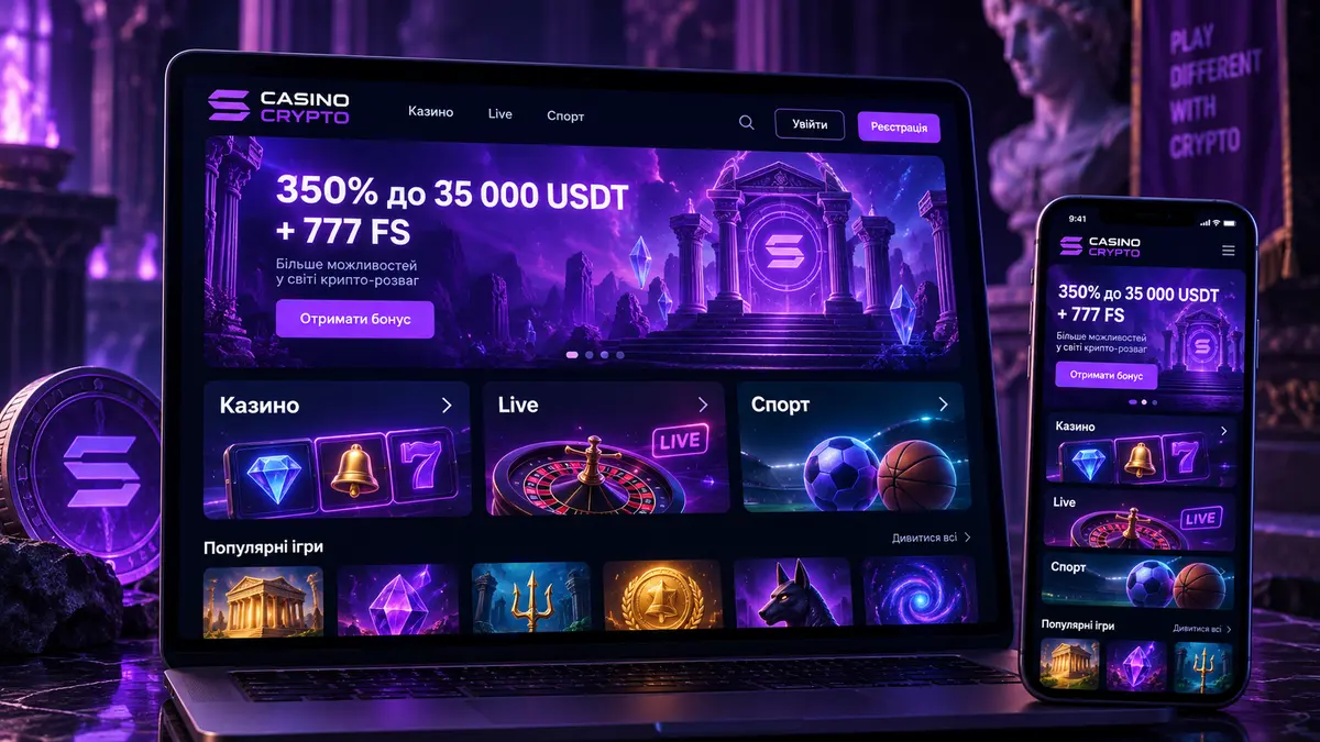 Головна сторінка крипто казино CasinoCrypto