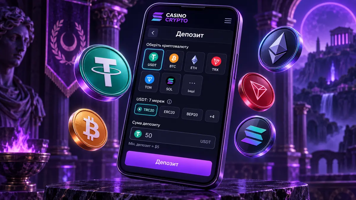 Каса CasinoCrypto з вибором монети та мережі