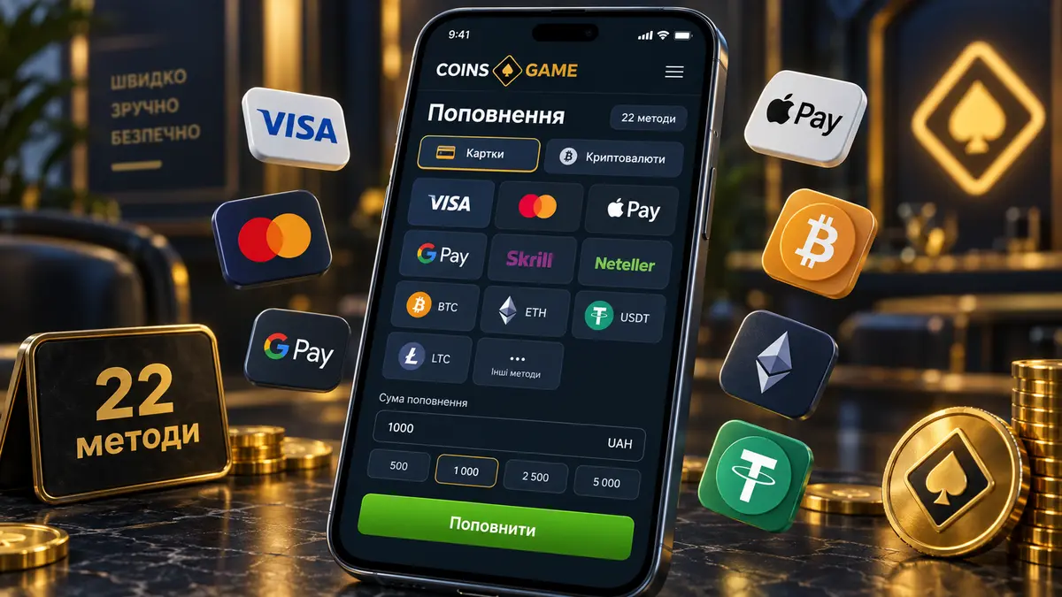 Каса Coins Game із фіатними та крипто-методами