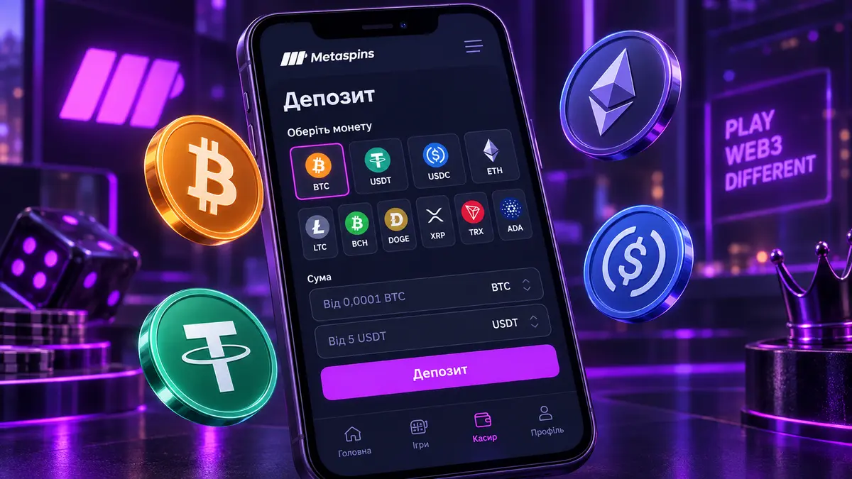 Каса Metaspins з вибором монети для депозиту