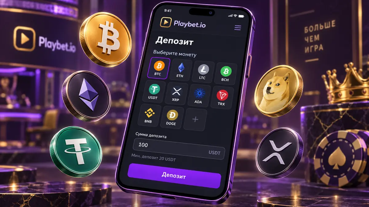 Касса Playbet.io с выбором монеты для депозита