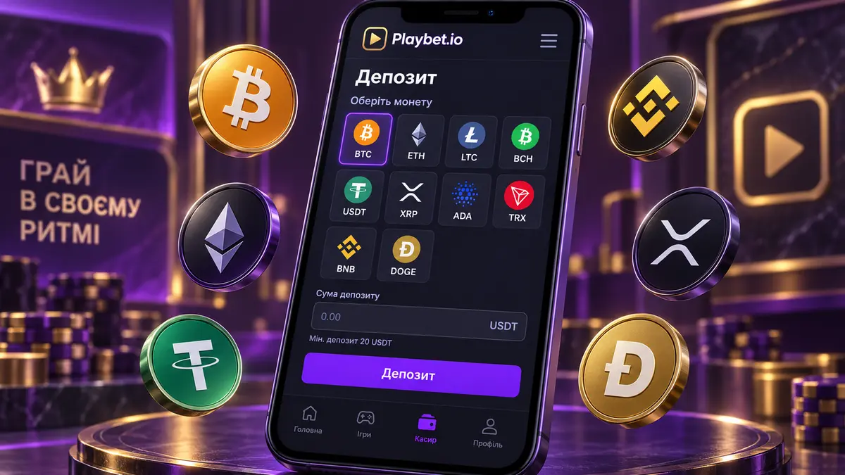 Каса Playbet.io з вибором монети для депозиту