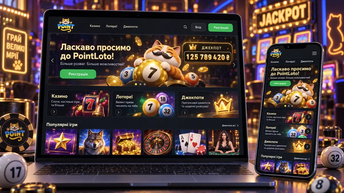 Головна сторінка казино PointLoto українською мовою
