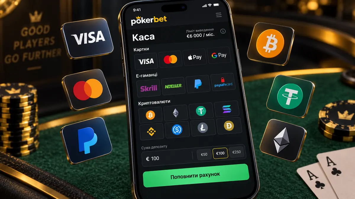 Каса Pokerbet зі списком платіжних методів